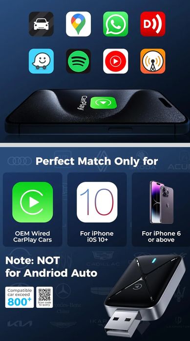 Bezprzewodowy adapter CarPlay do iPhone'a IOS