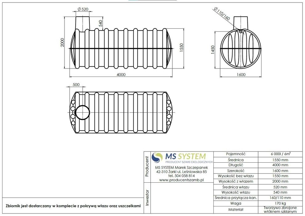 Zbiornik na szambo / deszczówkę 6000 l | dostawa 48 h | montaż