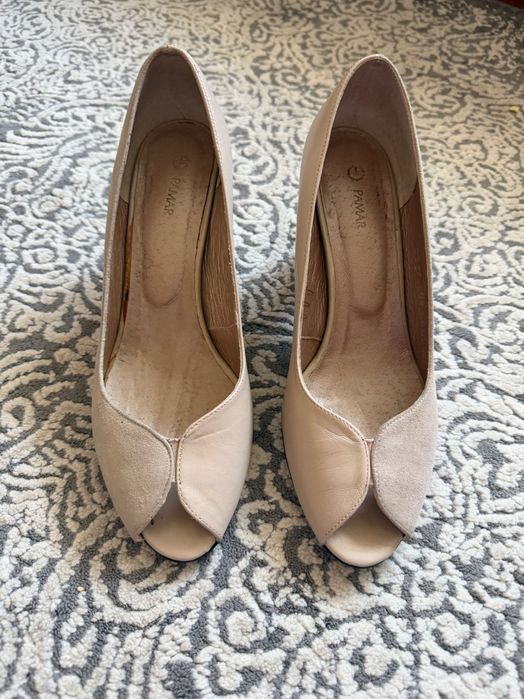 Buty beżowe , skórzane-zamszowe rozm 38