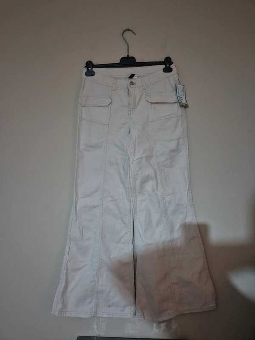 Nowe beżowe spodnie wide leg H&M, rozmiar 36, z metką