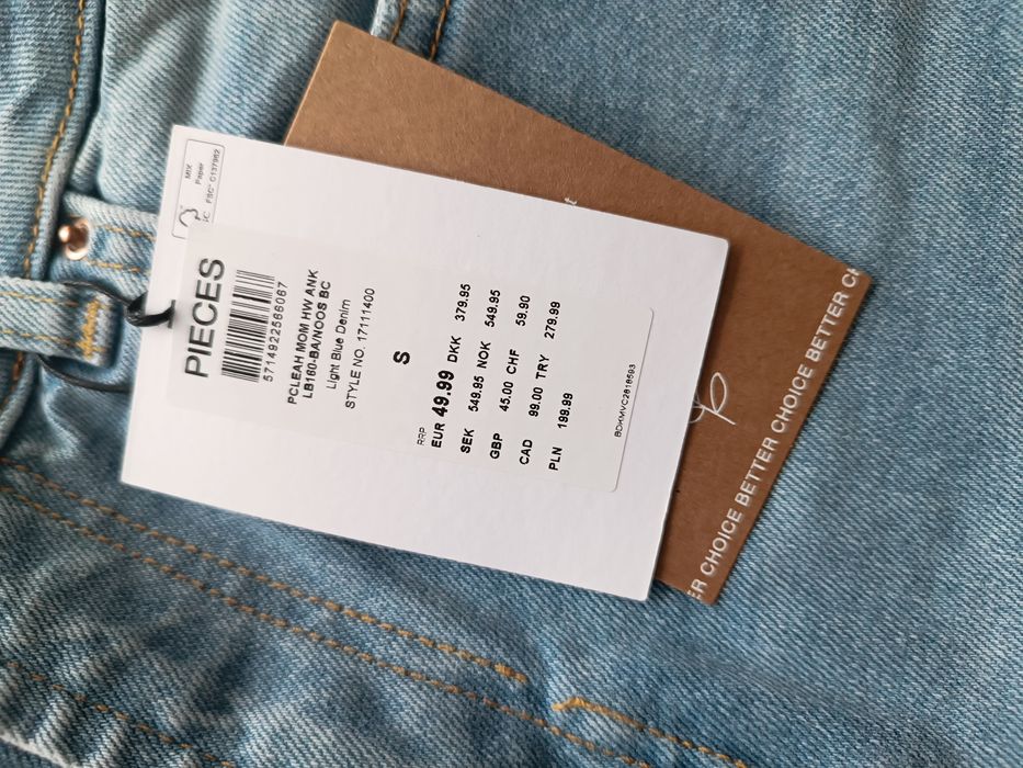 Niebieskie jeansy mom fit high waist wysoki stan S 36 pieces