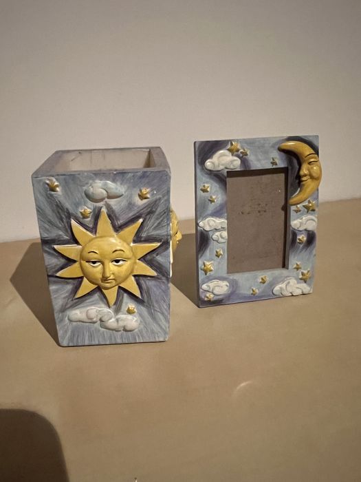 Conjunto sol e lua moldura pedra