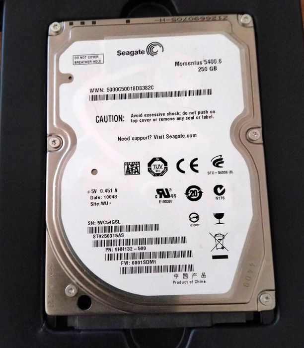 Disco Seagate Momentus 5400.6 — 250GB — 2.5’’ SATA Modelo: ST9250315AS