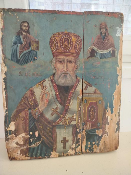 Икона Николай Чудотворец антикварная старинная