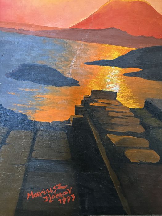 Tanio. Okazja. Obraz 84x121 cm. Zachod slonca. Dla milosnikow wysp greckich.