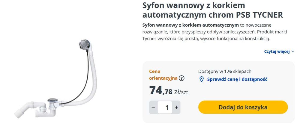 syfon wannowy z korkiem automatycznym chrom