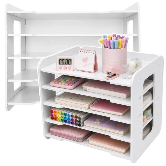 Organizer Biurowy Na Biurko Drewniany Półki Na Dokumenty A4 Biały. Lean Toys. Nowy Produkt