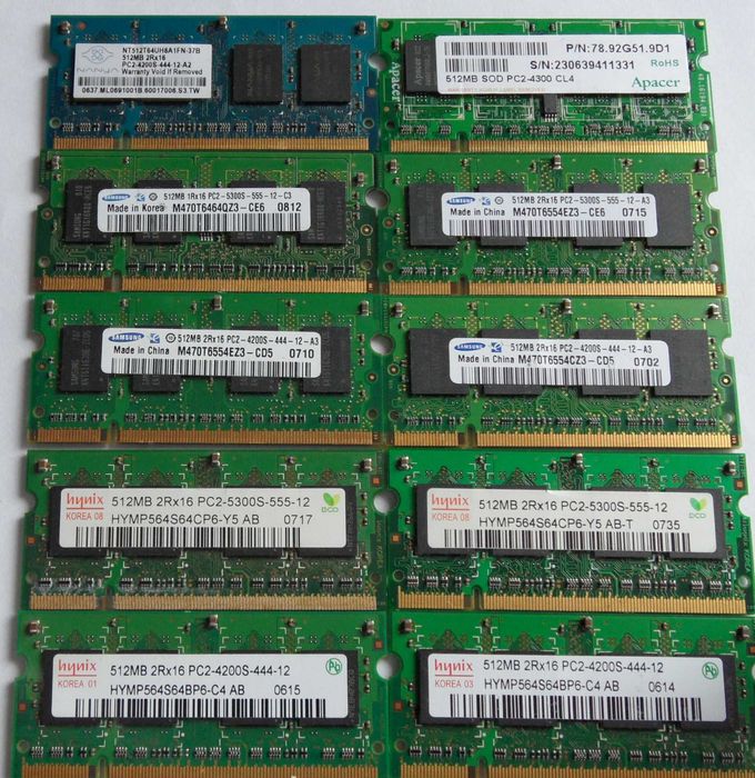 Pamięć RAM  DDR2 1  Gb 10 szt.+ 512  Mb 10 szt.