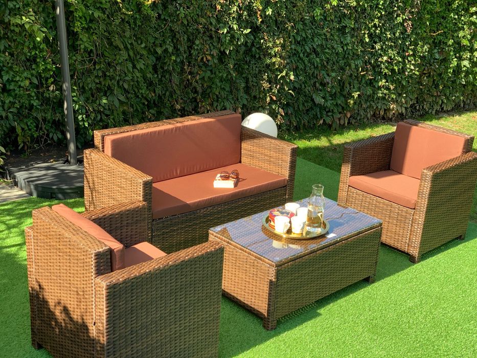 (WR) Nicea zestaw technorattan brąz sofa 2xfotel ława