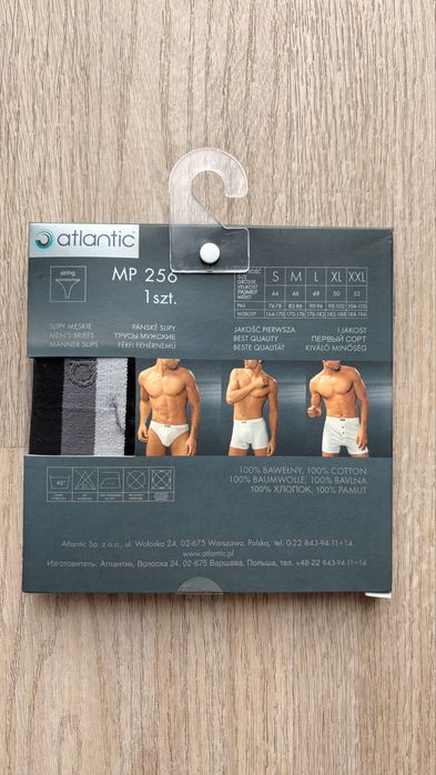 Nowe męskie stringi Atlantic MP 256 100% bawełna XL - Czarno-Szare