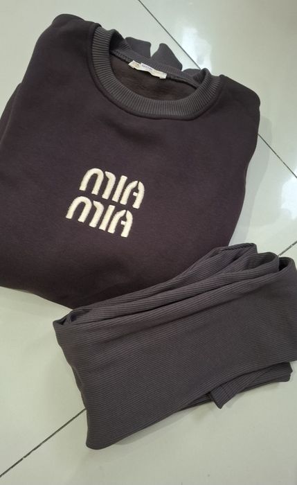 Brązowy czekoladowy dres damski mia mia bluza ocieplana legginsy L