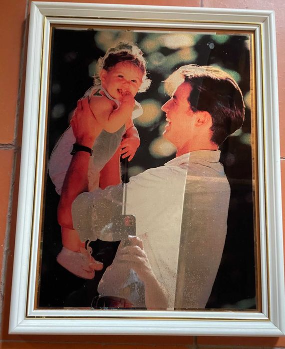 Quadro Vintage Pai e Filha impresso em fundo espelhado 42 x 54cm