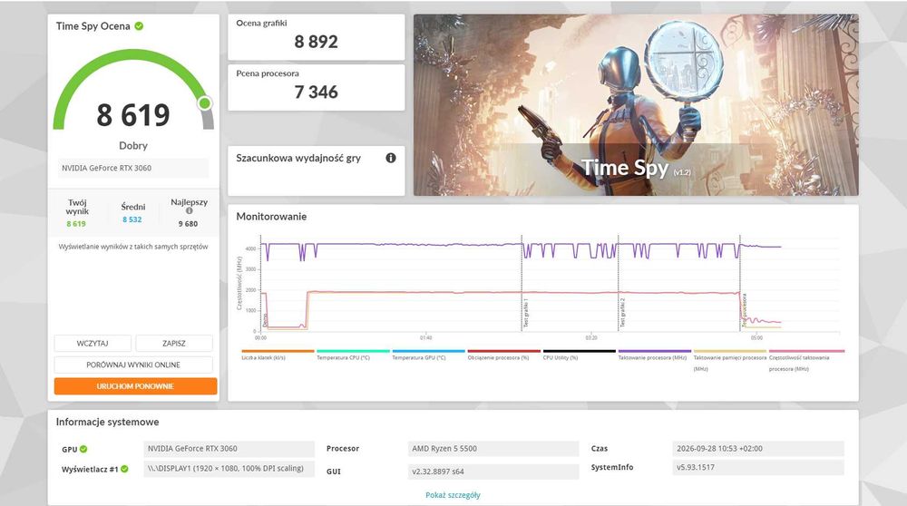 komputer do gier Ryzen 5/Nvidia RTX 3060 12GB /16GB RAM /1 TB SSD m.2 /Windows 11