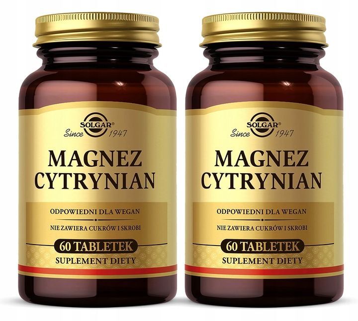 Suplement diety Solgar cytrynian magnezu na stres na mięśnie 60 tabletek x2