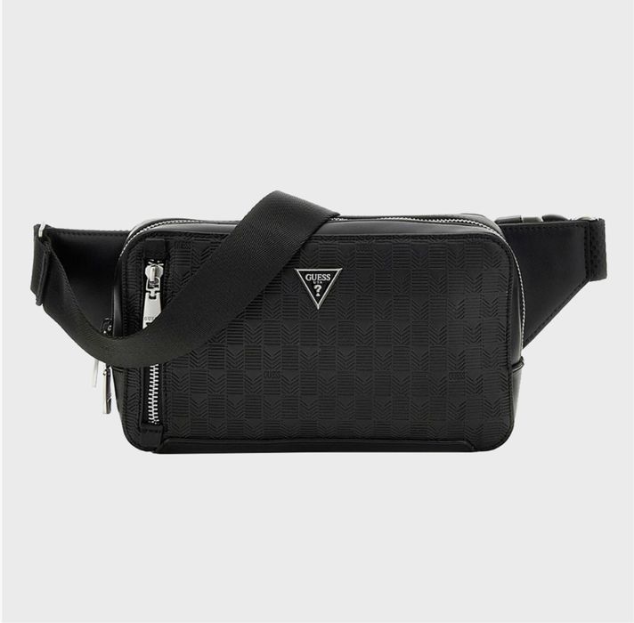 Сумка Guess Мужская черная поясная сумка с узором