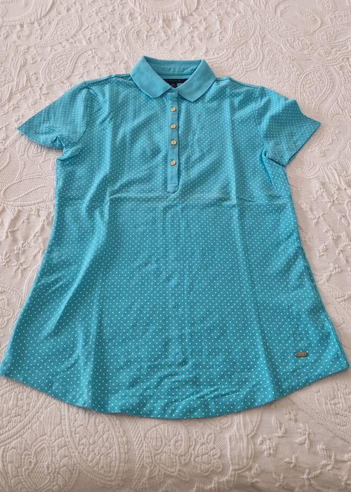 Polo Tommy Hilfinger, azul turquesa, tamanho S/P
