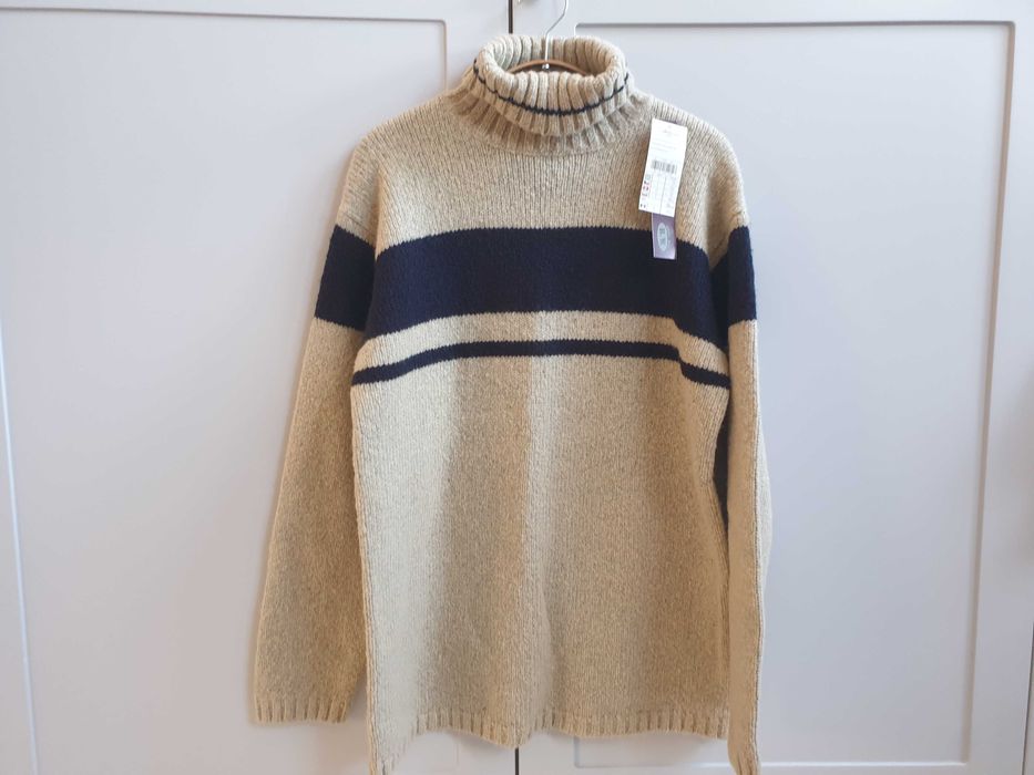 Nowy sweter z metką L męski z wełną golf beżowy La Halle