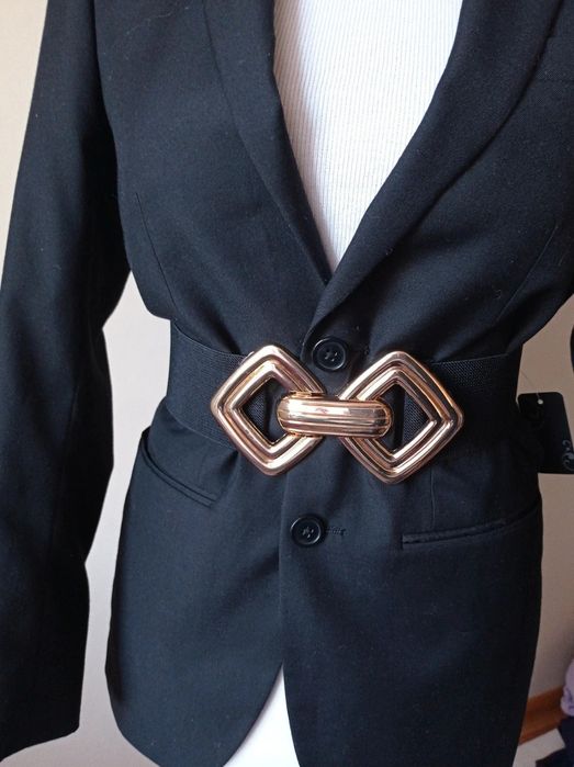 Gruby pas z dużą klamrą elastyczny na gumie chunky belt nowy