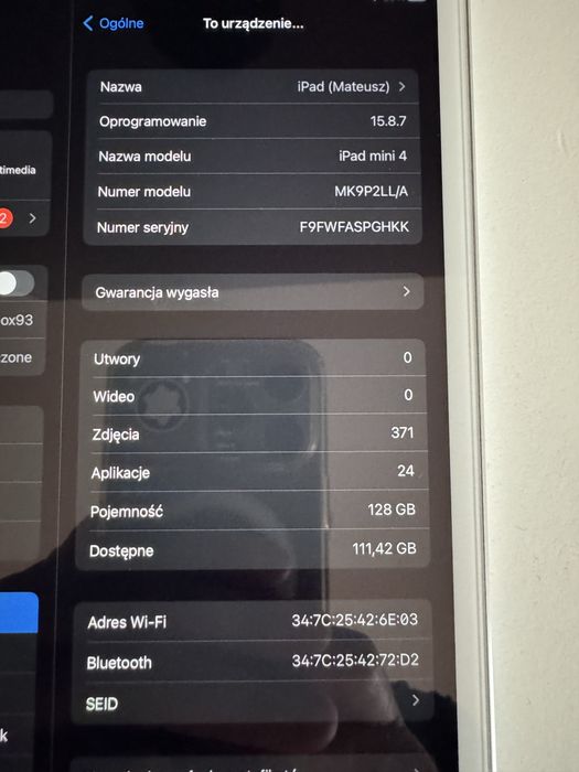 Tablet ipad  mini 4 128 GB