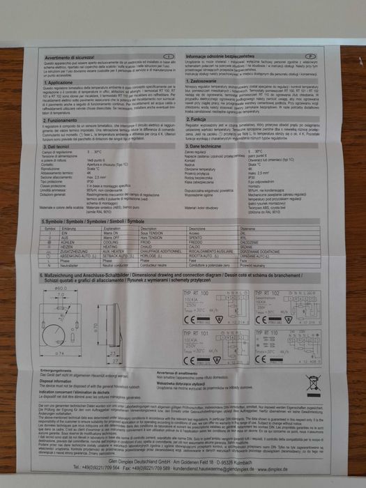 Regulator temperatury RT 100 Dimplex - termostat
