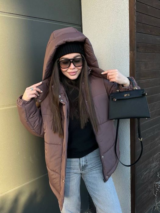 Зимова жіноча дута куртка. Тепла куртка на зиму з капюшоном. Пуховик