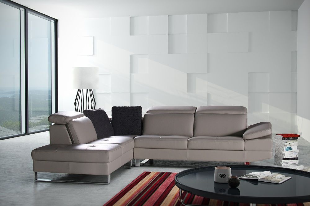 Nowoczesna Kanapa z Otomaną Chrom Skóra Tkaniny