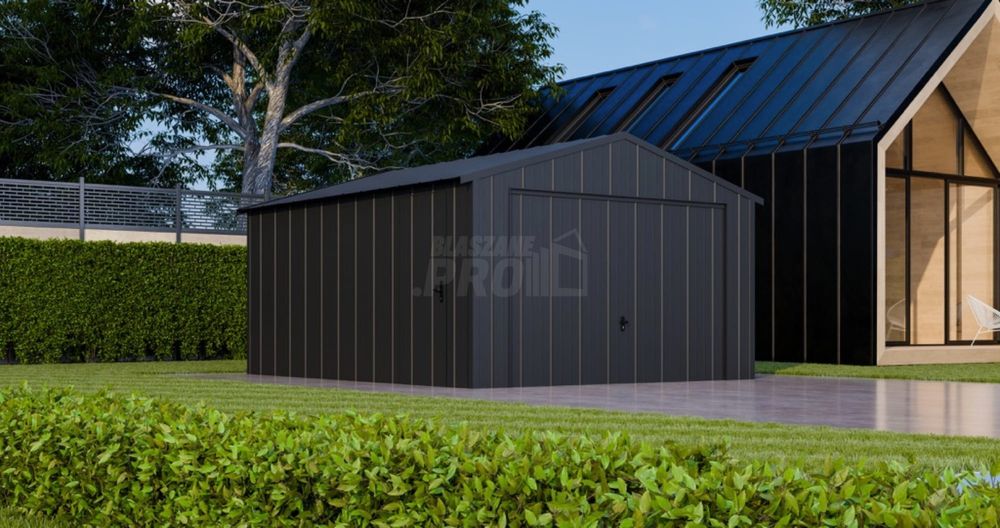 Garaż blaszany 4x5m - brama uchylna blacha na rąbek  dwuspadowy GP636