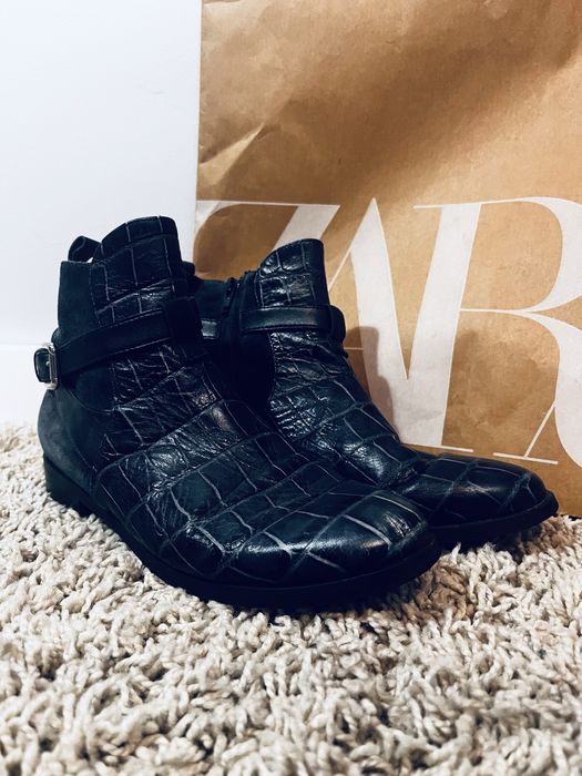 Granatowe buty botki damskie 37 motyw krokodyla