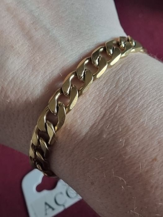 Pulseira dourada, em aço, malha grossa 1+1.