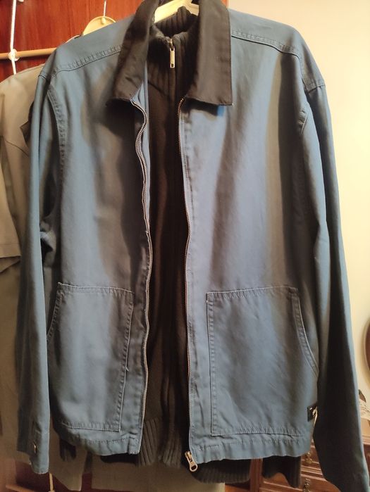 Blazer de ganga novo azul com gola preta