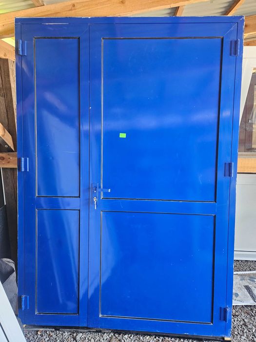 DRZWI Zewnętrzne Aluminiowe Dwuskrzydłowe Pełne Wejściowe 162x230cm Niebieskie