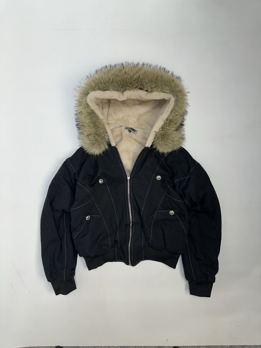 Черный бомбер с мехом на капишоне аляска куртка курточка пуховик хутро fur bomber MA-1 jacket archive opium black S M L XL оверсайз архив опиум С М Л