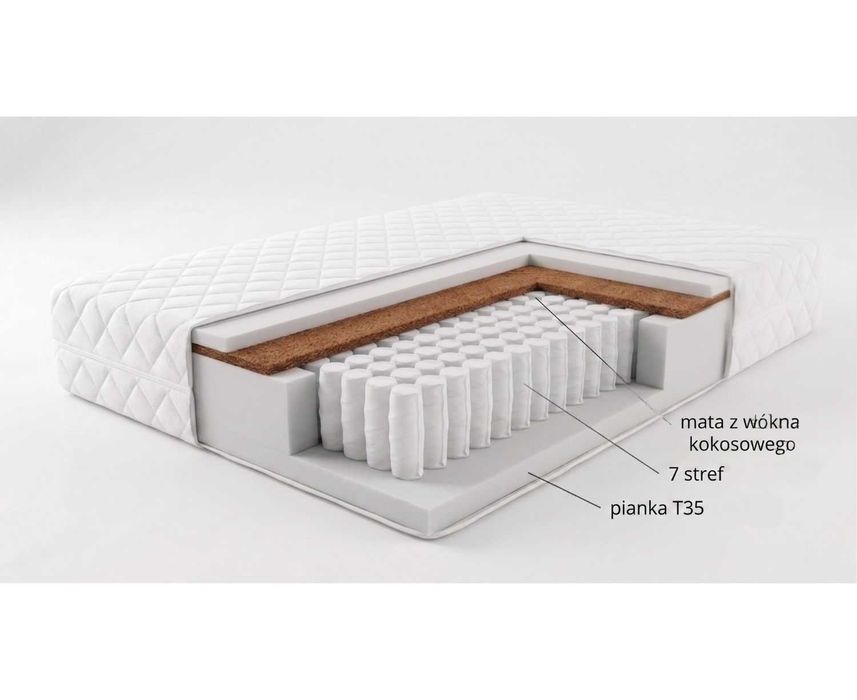 MATERAC 160x200 7-STREF POCKET + KOKOS Wyprzedaż Outlet -50% Wysyłka w 24H