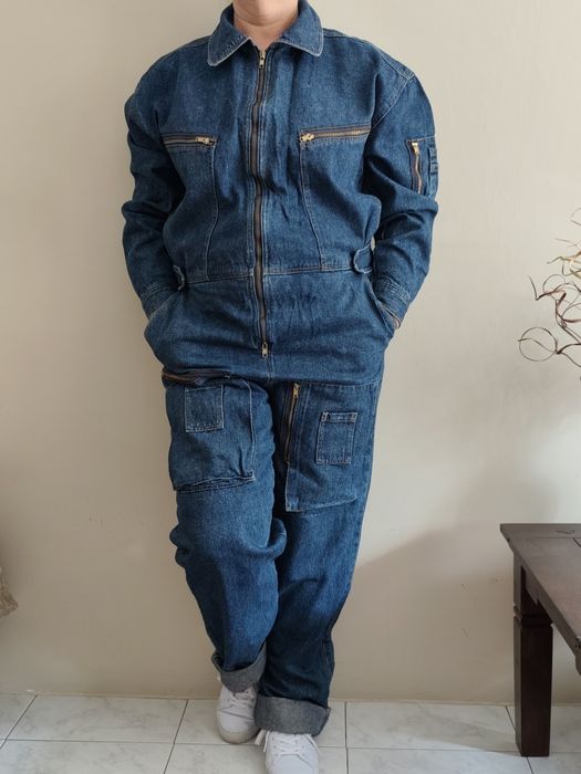 Damski długi kombinezon jeansowy