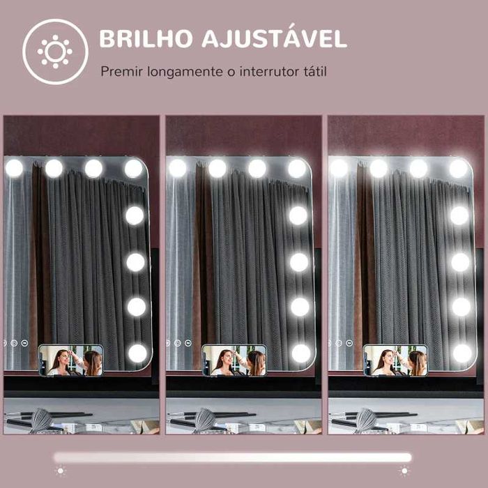 Espelho de Maquilhagem (Hollywood) com Luzes e Entrada USB - Preto