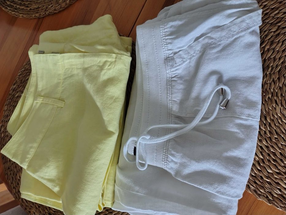 spodnie lniane białe i cytrynowe 2 szt