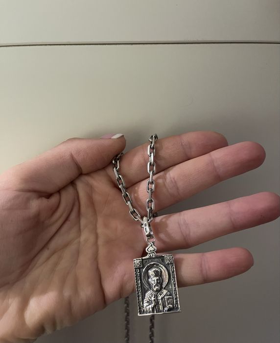 Якорная цепь цепочка,кулон икона ладанка Св.Николай Чудотворец 925проб