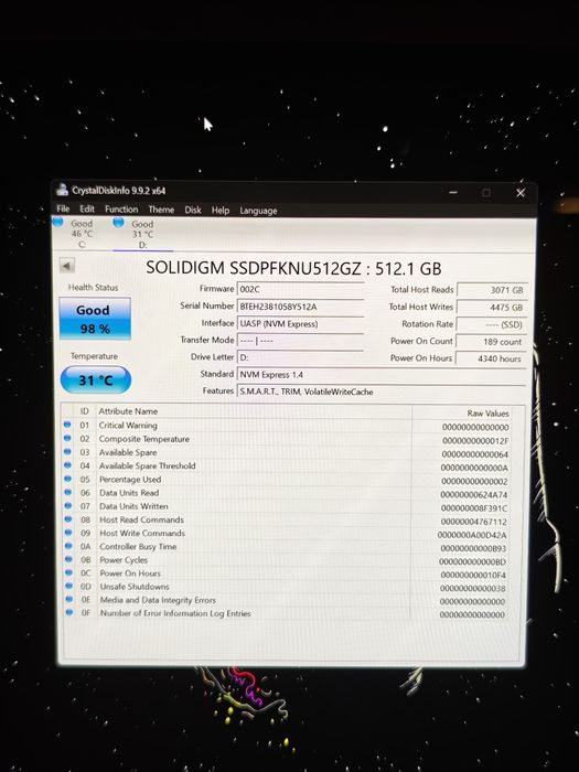 SSD M.2 NVMe Solidigm P41 Plus 512GB (Стан 98%)