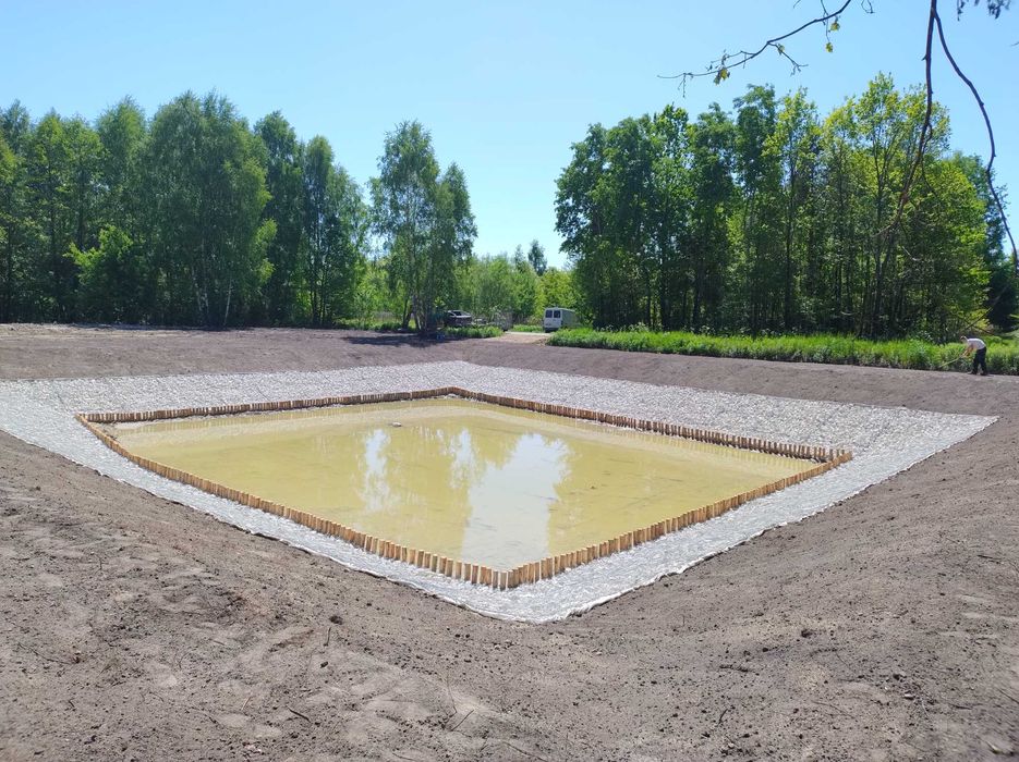 Kopanie Stawów , Oczek wodnych, Staw wykopanie koparka