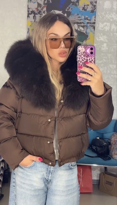 Пуховик Зима на пуху с мехом песца