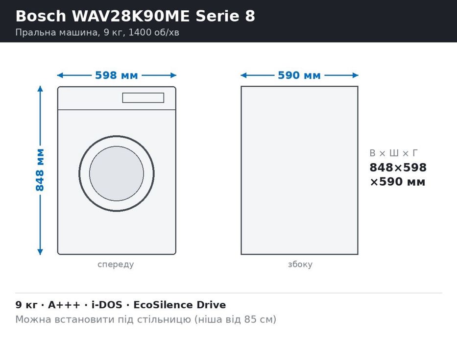 Пральна машина Bosch WAV28K90ME