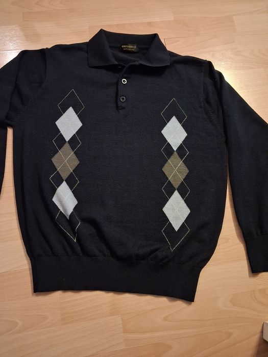 Sweter męski wełniany w romby 100% wełna