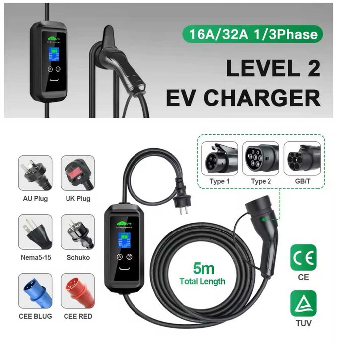 Carregador Portátil 7 kw - 32A - C/APP - Sup. Parede - Saco Transporte