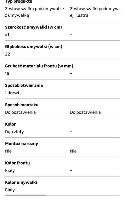 Szafka z umywalką 40 cm Aruba stan nowy