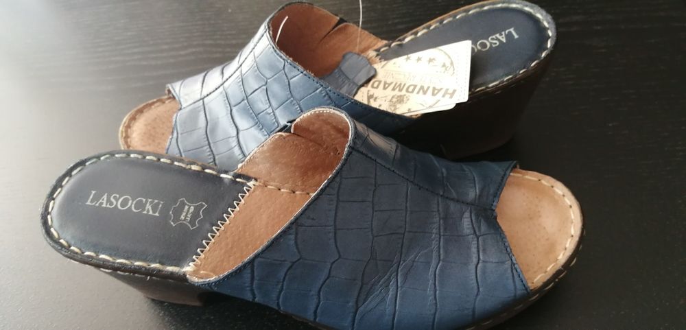 LASOCKI klapki skóra naturalna szyte ręcznie  r 39