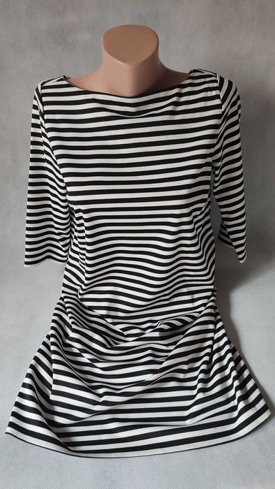 Sukienka princeska z rękawem do łokcia czarno białe paski klasyczna 38