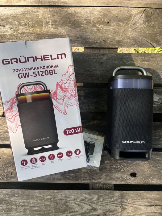 Портативна колонка Grunhelm GW-5120BL (нова, офіційна гарантія, 120 Вт, IPX5)