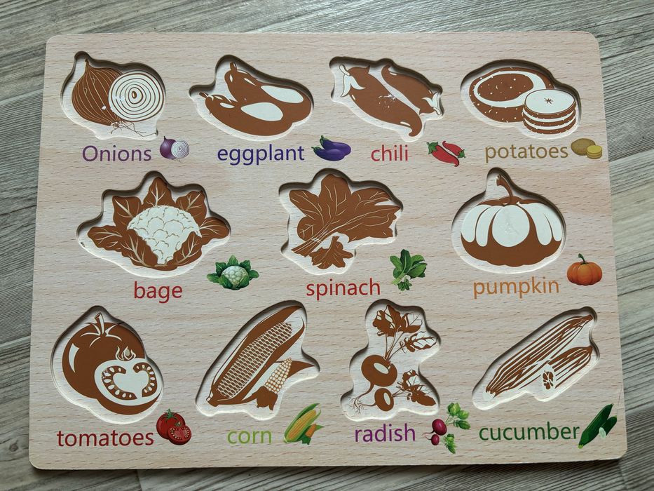 Drewniana układanka x2 owoce i warzywa