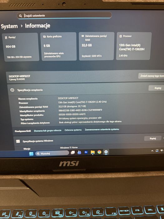 Okazja Laptop MSI Cyborg Gwarancja rtx4050 32gb i7-13620h SSD1024