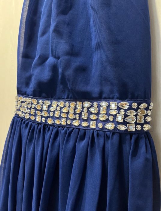 Pretty Little Thing granatowa sukienka wieczorowa maxi S M